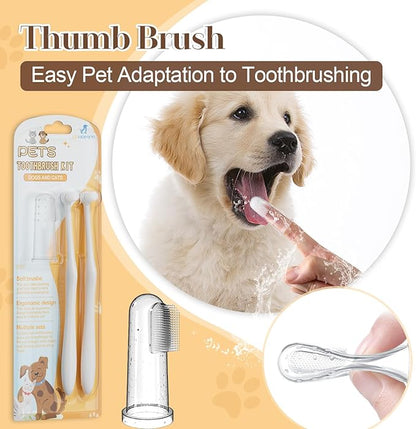 Premium Pet Toothbrush Set for Cats and Dogs - Complete Oral Care with Soft Bristles - Ideal for Teeth Cleaning, Dental Hygiene, Plaque Removal - Veterinarian Recommended-White