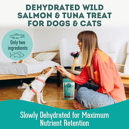 Dehydrated Protein Wild Salmon & Tuna Treat for Dogs & Cats Slowly Dehydrated Raw Single Ingredient Keep Nurtients Vitamins and Healthy Oils Made