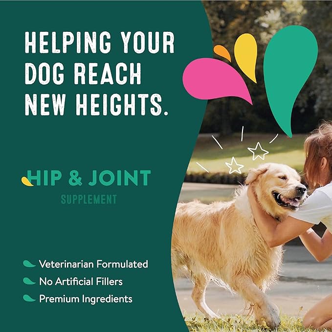 Hip & Joint Supplements for Dogs | Probiotic & Prebiotic Benefits with Wild Salmon Omega 3s to Help Your Dog Reach New Heights | All Breeds and Sizes | 60 Count