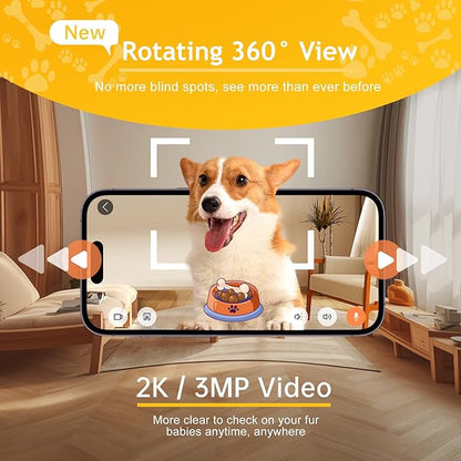 Pet Camera Dog Treat Dispenser: 2K Video Two Way Audio 360 Automatic Tracking for Cat Dogs - 5g WiFi Remote View and Bark Alert on Phone App Compatible with Alexa & Google Assistant