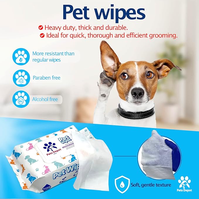 100 Gentle Puppy Wipes for Butt and Paws - Hypoallergenic, Easy to Use for Dog and Cat Cleaning and Deodorizing - Wet Grooming Wipes to Sanitize your Pet's Toys