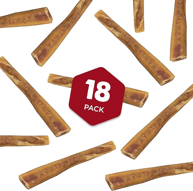 Best Bully Sticks All Natural 6 Inch Thick Bully Sticks for Large Dogs - 100% Free-Range Grass-Fed Beef - Single-Ingredient Grain & Rawhide Free Dog Chews - 18 Pack