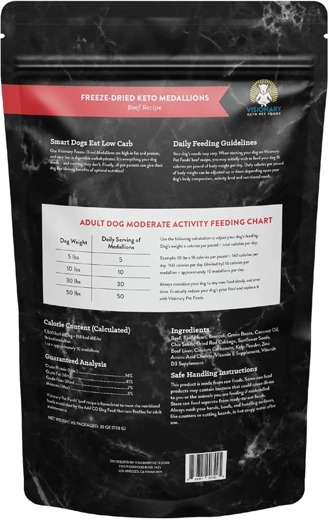 Visionary Pet Foods Beef Freeze Dried Dog Food | High Protein, Low Carb and Grain Free, Made with Human Grade Ingredients for Optimal Nutrition and Digestion - Natural Beef Recipe, 25oz Bag