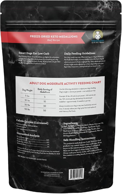 Visionary Pet Foods Beef Freeze Dried Dog Food | High Protein, Low Carb and Grain Free, Made with Human Grade Ingredients for Optimal Nutrition and Digestion - Natural Beef Recipe, 25oz Bag