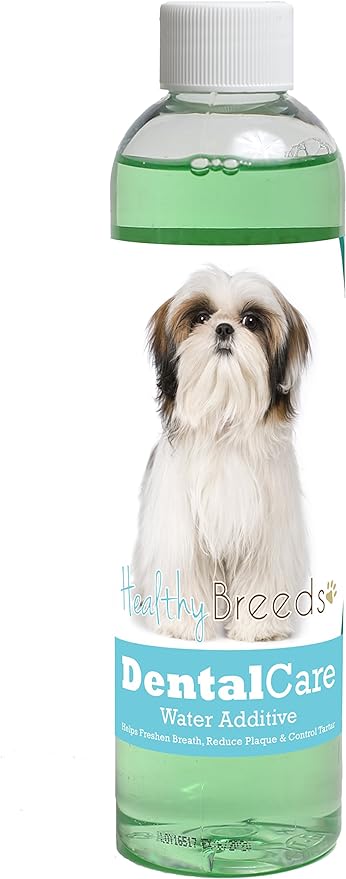 Healthy Breeds Dog Dental Care Water Additive for Shih Tzu - Helps Freshen Breath, Reduce Plaque & Control Tartar - Mint Flavor - 8 oz