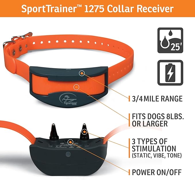 SportDOG Brand SportTrainer 1275 Shock Collar - 3/4 Mile Range - OLED Screen - Waterproof, Rechargeable E-Collar with Remote - Train with Tone, Vibration, and Static, Orange