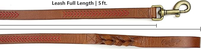 Rawlings | Baseball Stitch Leather Dog Leash | 5 Ft. | Multiple Colors