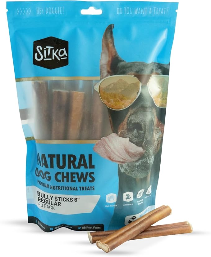 Sitka Farms Bully Sticks for Dogs 6 inch 40 Count - Bully Sticks Long Lasting Natural Chew Treats for Dogs - Fully Digestible Treats to Keep Your Puppies, Small and Medium Dogs Busy