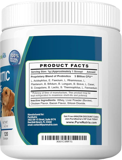Dog Probiotics Dog Supplements - for Dog Diarrhea, Upset Stomachs, Yeast, Gas, Dog Allergy and Dog Immune System Support - Made in USA - 12 Targeted Strains 5 Billion CFU - 120 Scoops