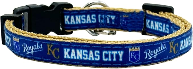 MLB CAT Collar Kansas City Royals Satin Cat Collar Baseball Team Collar for Dogs & Cats. A Shiny & Colorful Cat Collar with Ringing Bell Pendant