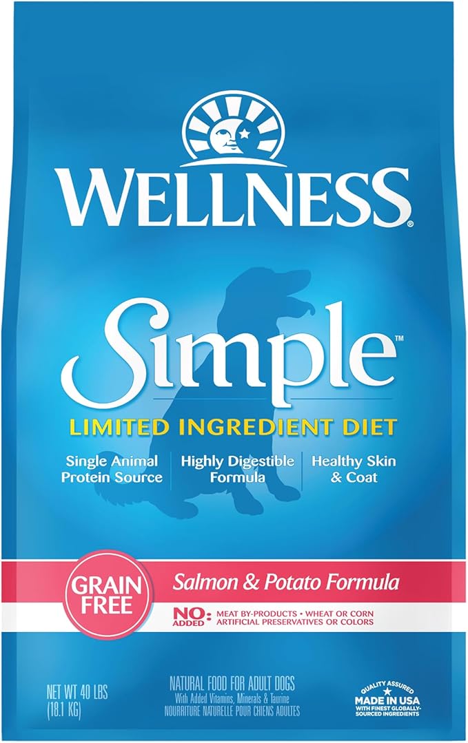 Wellness Simple Limited Ingredient Grain-Free Salmon and Potato Recipe Dry Dog Food, 40- Pound Bag