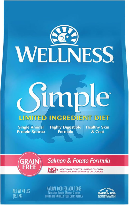 Wellness Simple Limited Ingredient Grain-Free Salmon and Potato Recipe Dry Dog Food, 40- Pound Bag