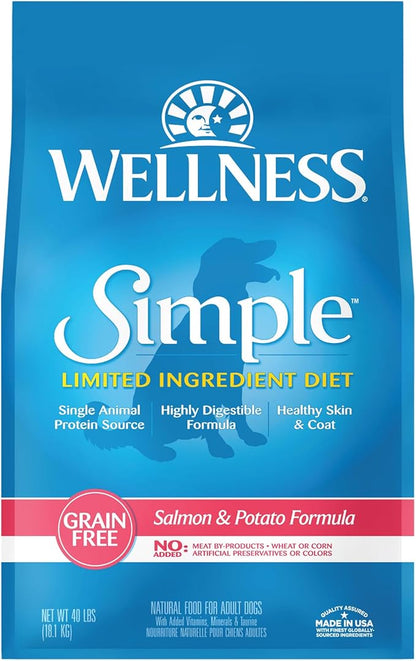 Wellness Simple Limited Ingredient Grain-Free Salmon and Potato Recipe Dry Dog Food, 40- Pound Bag