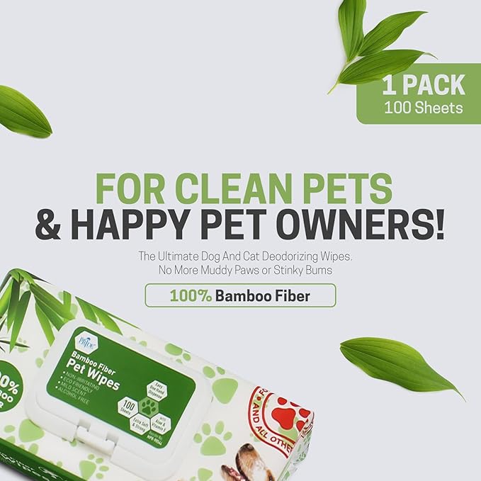 MED PRIDE Pet Wipes XL [Pack of 100 Wipes] 8”x8” - 100% Plant Based Bamboo Fiber Dog and Cat Cleaning Wipes with Aloe Vera- Alcohol and Paraben-Free Deodorizing Pet Wipes- Dog/Puppy Bath Wipes