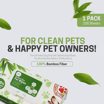 MED PRIDE Pet Wipes XL [Pack of 100 Wipes] 8”x8” - 100% Plant Based Bamboo Fiber Dog and Cat Cleaning Wipes with Aloe Vera- Alcohol and Paraben-Free Deodorizing Pet Wipes- Dog/Puppy Bath Wipes
