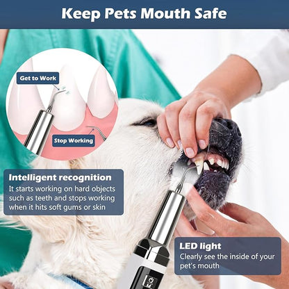 Plaque Remover for Teeth,Updated Dog Teeth Cleaning kit,Tartar Remover for Dog Tooth,5 Modes Ultrasonic Dental Tool Cleaner & Scraper for Pet Tooth with Led Light-White