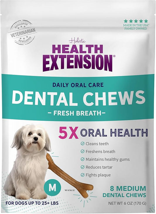 Health Extension Dog Chew Bone Treats, Puppy Training Treat, Medium Sticks for Dental Teeth Cleaning & Breath Freshener, Medium (Pack of 8)
