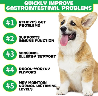 Probiotics for Dogs,Dog Probiotics for Dogs Digestive Enzymes, Gut Health,Itchy Skin, Allergies, Yeast Balance,Immune System and Overall Health Supports,120 Soft Chews,Perking Duck Flavor