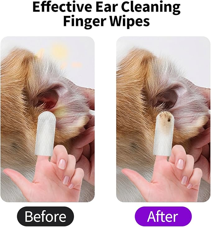 Dog Ear Wipes Finger Shape Dog Ear Cleaner, Dog Enjoyable Ear Cleaner Tool for Dogs Cats Puppy Rabbits Small Animals, White