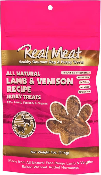 Real Meat Dog Treats - 4oz Bag of Bite-Sized Air-Dried Lamb & Venison Jerky for Dogs - Grain-Free Jerky Dog Treats with 95% Human-Grade, Free-Range, Grass Fed Lamb & Venison - All-Natural Dog Treats
