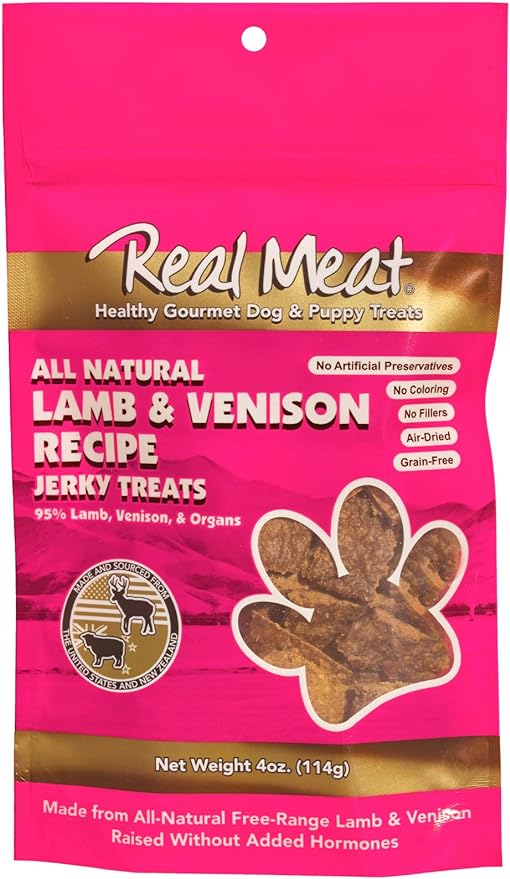 Real Meat Dog Treats - 4oz Bag of Bite-Sized Air-Dried Lamb & Venison Jerky for Dogs - Grain-Free Jerky Dog Treats with 95% Human-Grade, Free-Range, Grass Fed Lamb & Venison - All-Natural Dog Treats