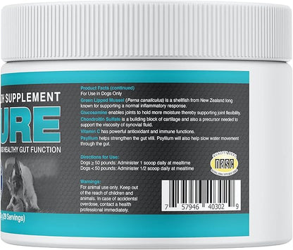Annamaet Endure – Hip & Joint Powder Supplement for Dogs – with Glucosamine, Chondroitin and Green Lipped Mussel for Joint Support and Psyllium for Gut Health - 200 g