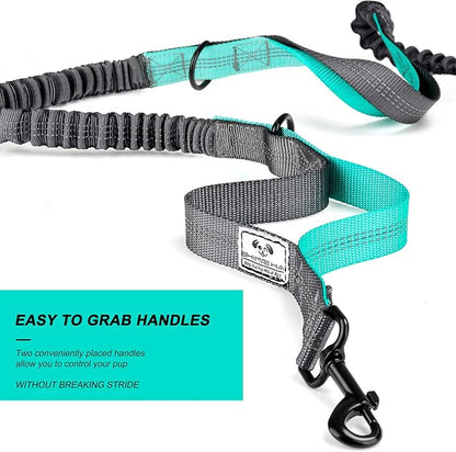 SHINE HAI Retractable Hands Free Dog Leash with Dual Bungees for 2 Dogs, Adjustable Waist Belt, Reflective Stitching Leash for Running Walking Hiking Jogging Biking Black - Gray