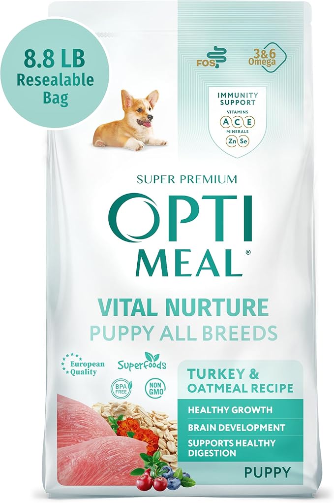 OPtimeal Natural Dog Food for Puppies - Proudly Ukrainian - Delicious Dry Puppy Food Recipe, Puppy Dog Food for Healthy Growth and Development8.8 lbsTurkey & Oatmeal