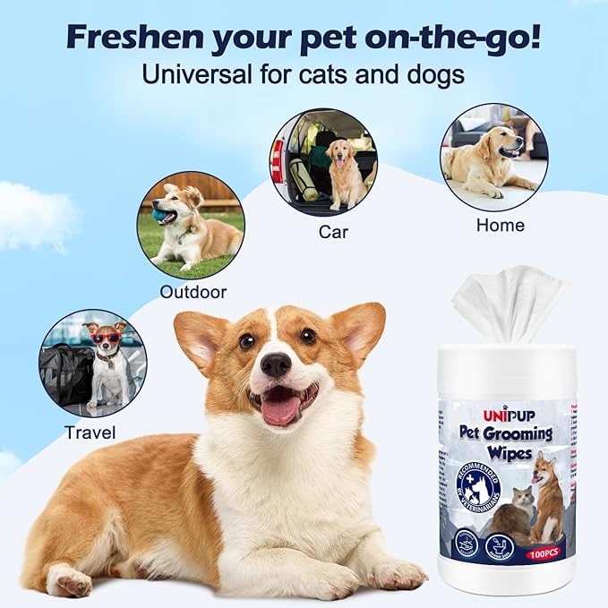 Pet Hygiene Wipes, Coconut-Scented Moisturizing Grooming Wipes for Dogs and Cats, Cleansing & Deodorizing Anal Gland Wipes for Paws and Butt, Gentle and Effective, 100 Count (100 pcs)