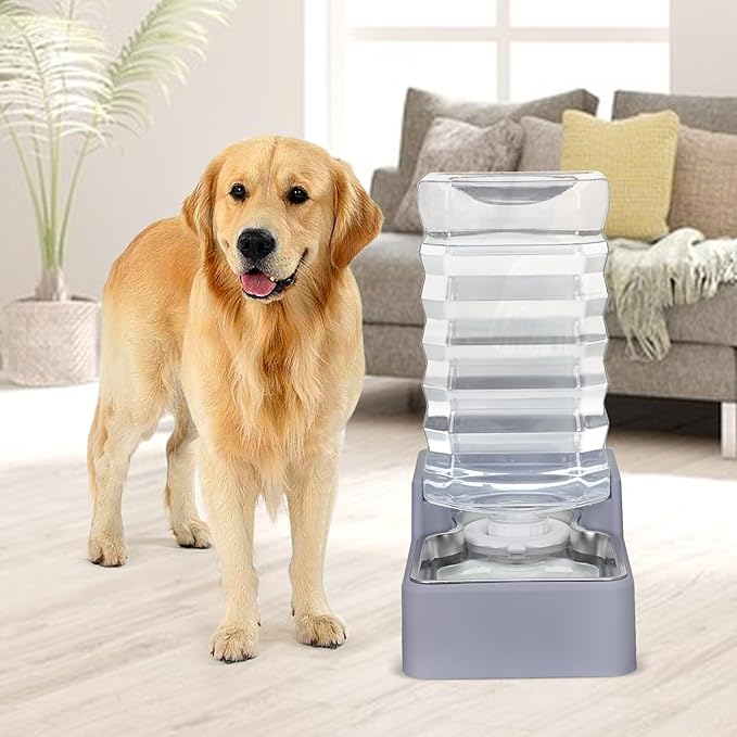 Sfozstra 9L Upgraded Dog Water Bowl Dispenser, Stainless Steel Bowl, Automatic Gravity Cat Water Dispenser, BPA-Free, Large Capacity Water Dispenser with Two Caps and Filters (Light Gray,9L+)