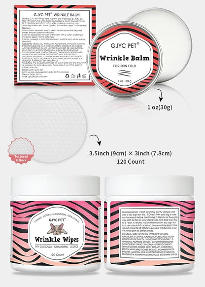 Wrinkle Wipes + Wrinkle Balm for Dogs | Bulldog, French Bulldog, Pug, English Bulldog | Cleans & Soothes Wrinkles, Folds, Tear Stain, Tail Pockets & Paws