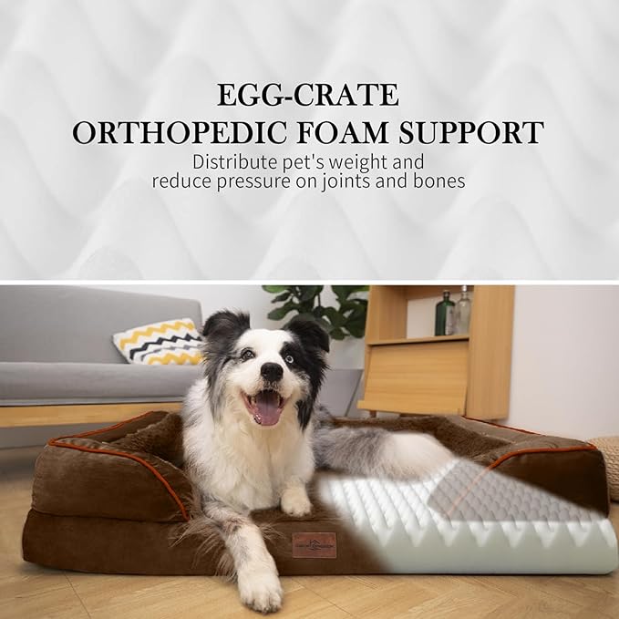 XXL Orthopedic Dog Bed Waterproof, Orthopedic Foam Dog Beds for Extra Large Dogs, Washable Dog Sofa Bed with Removable Cover & Non-Slip Bottom(XX-large,Chocolate Brown)