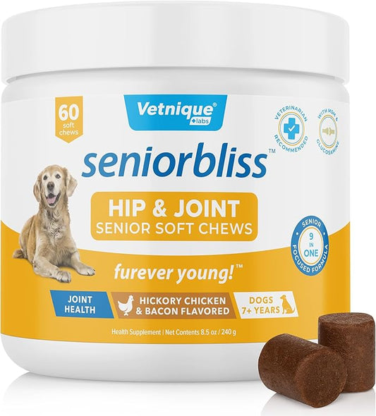Vetnique Seniorbliss Senior Dog Joint Supplement with Glucosamine and Chondroitin for Dogs Joint Support and Healthy Cartilage Development - for Small & Large Breeds