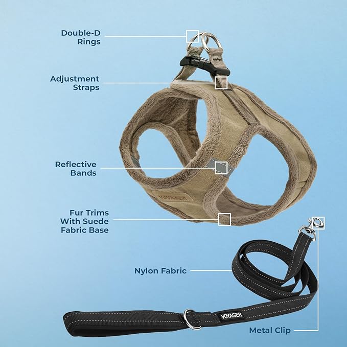 Voyager Step-in Plush Dog Harness – Soft Plush, Step in Vest Harness and Reflective Dog 5 ft Leash Combo with Neoprene Handle for Small and Medium Dogs by Best Pet Supplies -Set (Latte Suede), XL