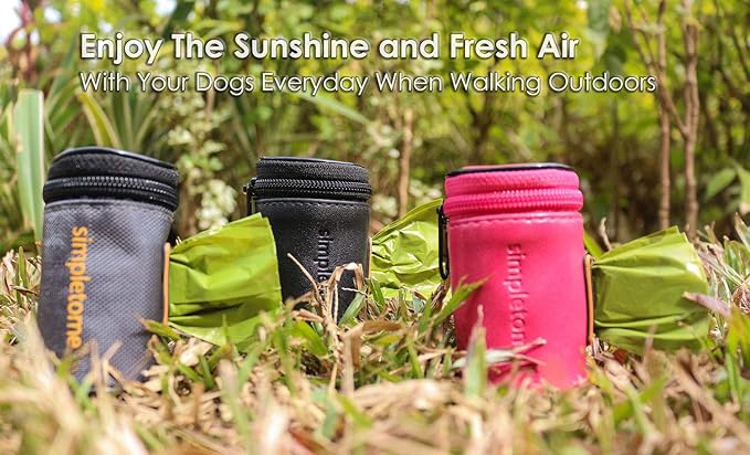 simpletome Dog Waste Bag Dispenser for Leash Belt Wear-Resistant Waterproof YKK Zipper (Microfiber Leather Pink)