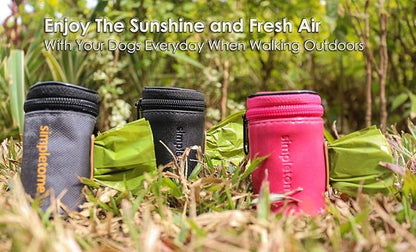 simpletome Dog Waste Bag Dispenser for Leash Belt Wear-Resistant Waterproof YKK Zipper (Microfiber Leather Pink)