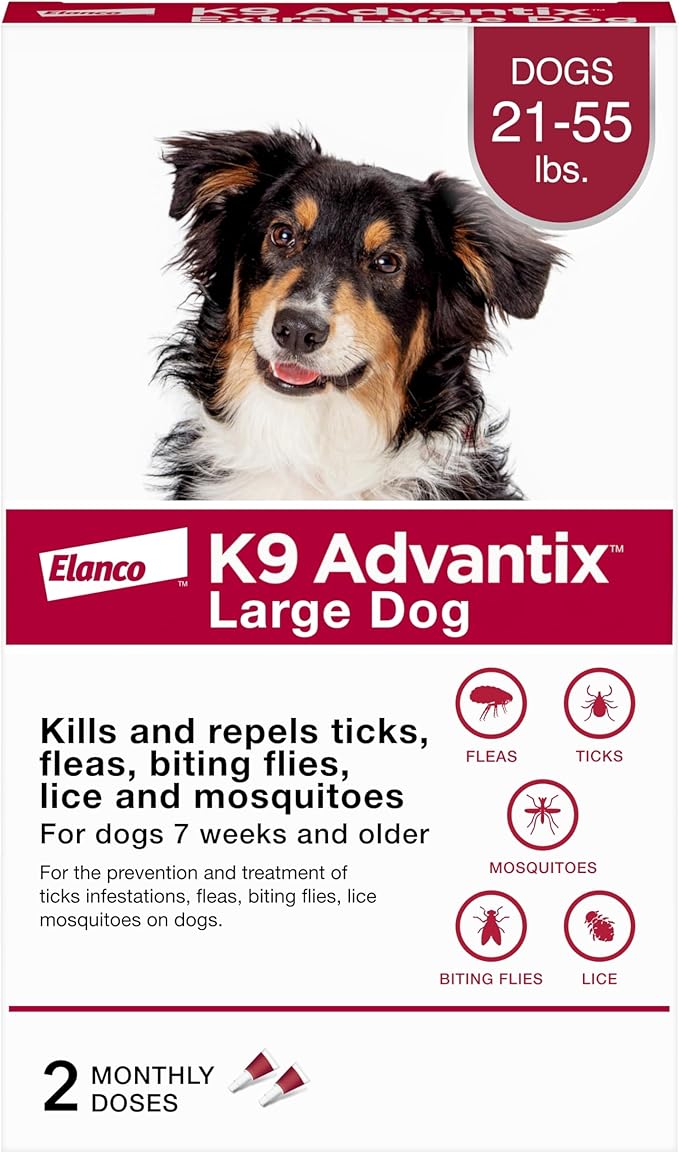 K9 Advantix Flea, Tick & Mosquito Prevention for Dogs 21-55 lbs. | Flea Drops for Large Dogs | Apply Monthly | 2 Treatments