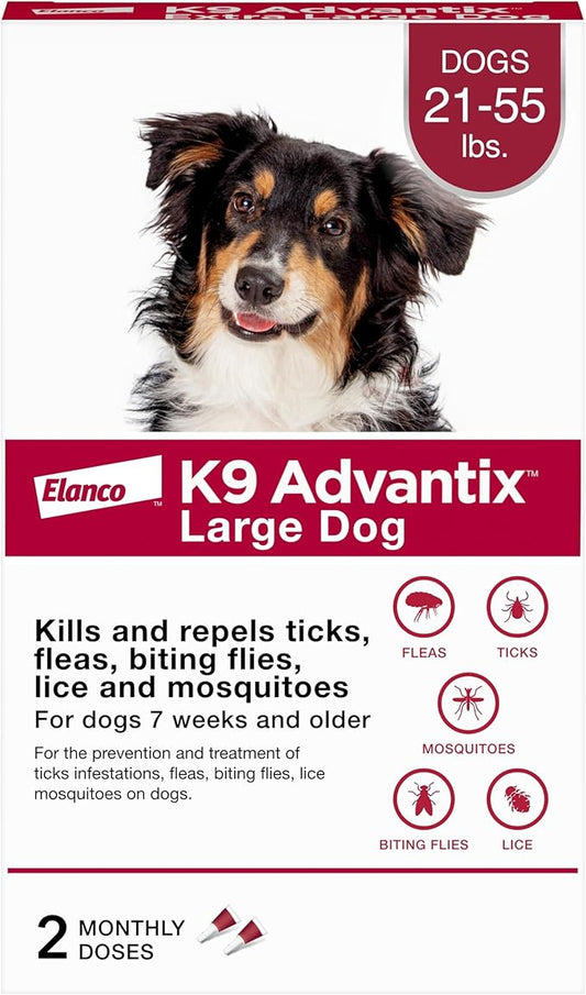 K9 Advantix Flea, Tick & Mosquito Prevention for Dogs 21-55 lbs. | Flea Drops for Large Dogs | Apply Monthly | 2 Treatments