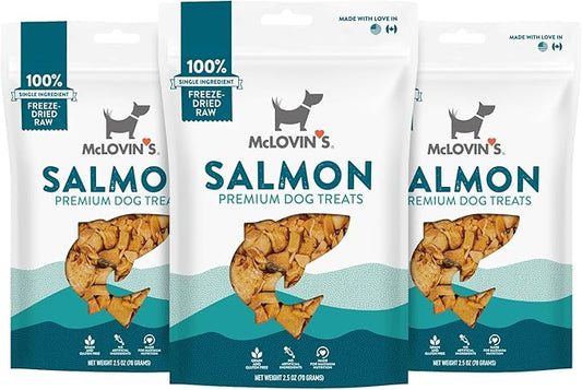 McLovin's Salmon Freeze Dried Treats, 3x2.5oz (7.5oz), High-Protein Grain-Free Dog Training Rewards, All-Natural, Made in USA