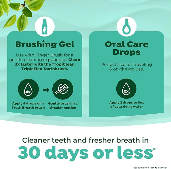 TropiClean Fresh Breath Dog Oral Care Kit for Large Dogs | Total Care System for Plaque & Tartar Control | Dog Tooth Brushing Kit for Large Dogs