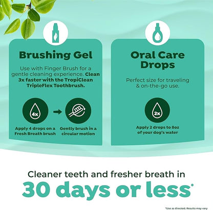 TropiClean Fresh Breath Dog Oral Care Kit for Large Dogs | Total Care System for Plaque & Tartar Control | Dog Tooth Brushing Kit for Large Dogs