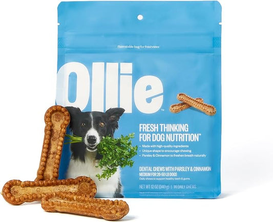 Ollie Dental Chews for Dogs Medium -Dog Breath Treats - Dog Teeth Cleaning Treat - Dental Sticks for Dogs - Fresh Breath for Dogs - Dental Treats for Dogs -Dog Dental Care - 12 Oz.