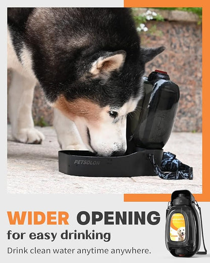Travel Dog Water Bottle, 45oz Portable Dog Water Dispenser for Walking, Foldable Pet Water Bottle for Puppy, Small, Medium & Large Dogs, Leak Proof, Food Grade Plastic, Easy to Clean, Black