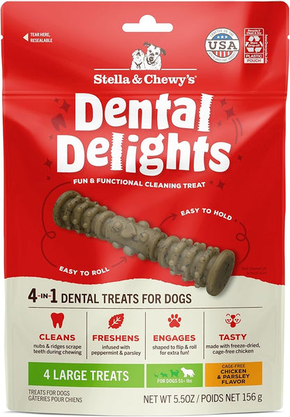 Stella & Chewy's Dental Delights with Freeze-Dried Chicken - Large Dental Treats for Dogs, 5.5 Ounce Bag