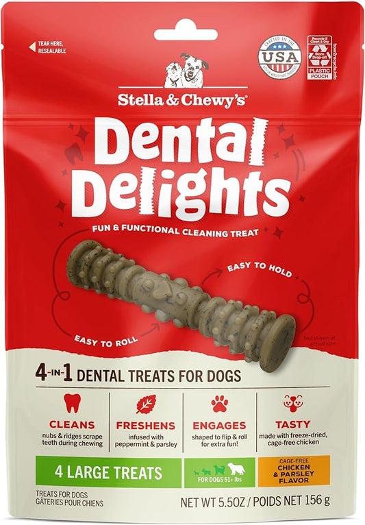Stella & Chewy's Dental Delights with Freeze-Dried Chicken - Large Dental Treats for Dogs, 5.5 Ounce Bag