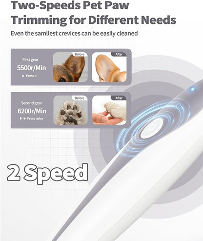 Dog Paw Trimmer, 35dB Ultra-Low Noise 2 Speed Dog Clippers for Grooming Dogs, USB Rechargeable Small Pet Shaver for Trimming Dogs Cats Hair Around Paws, Eyes, Ears, Face, Rump with LED Light