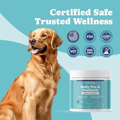 Probiotics for Dogs, Daily Dog Probiotics and Prebiotic with Natural Ingredients, for Gut Health and Digestive Health, Support Immune System, Maintain Skin & Coat Health, Duck Flavor, 90 Soft Chews
