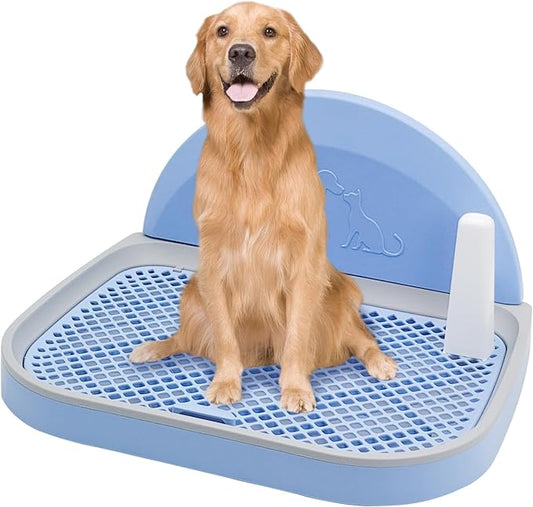 PINVNBY Dog Potty Toilet with Wall Column, Indoor Pet Dog Training Toilet Potty Tray, Portable Training Pee Pads Holder, Removable Mesh Dog Litter Box for Dogs (18.11 x 14.76 inches, M)