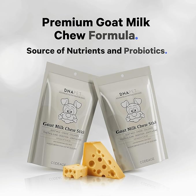Goat Milk Chew Sticks for Dogs Supplement - High Protein, Collagen, Calcium, Cheese Probiotic Treats for Oral Health, Digestive Support, Bone & Joint Care - Small Dogs Up to 20 Lbs - 3-Count