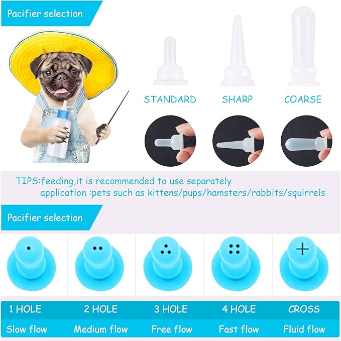 16 Pieces Pet Feeding Bottle Kit Kitten Bottles Kitten Milk Replacer Puppy Milk Feeder with Replacement Nipples Puppy Feeding Bottles for Small Animals Newborn Dog and cat Nursing Supplies
